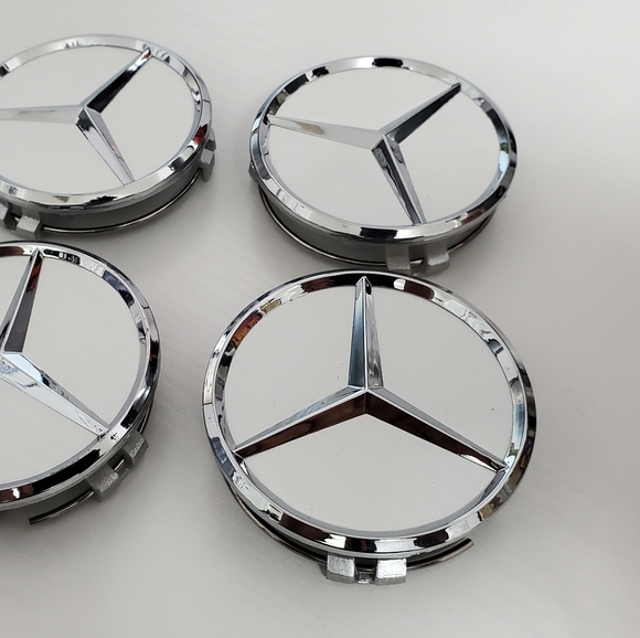 4 White Carbon Fiber WHEEL CENTER HUB CAPS EMBLEM FITS MERCEDES BENZ 75MM/ 3 IN - Picture 4 of 5